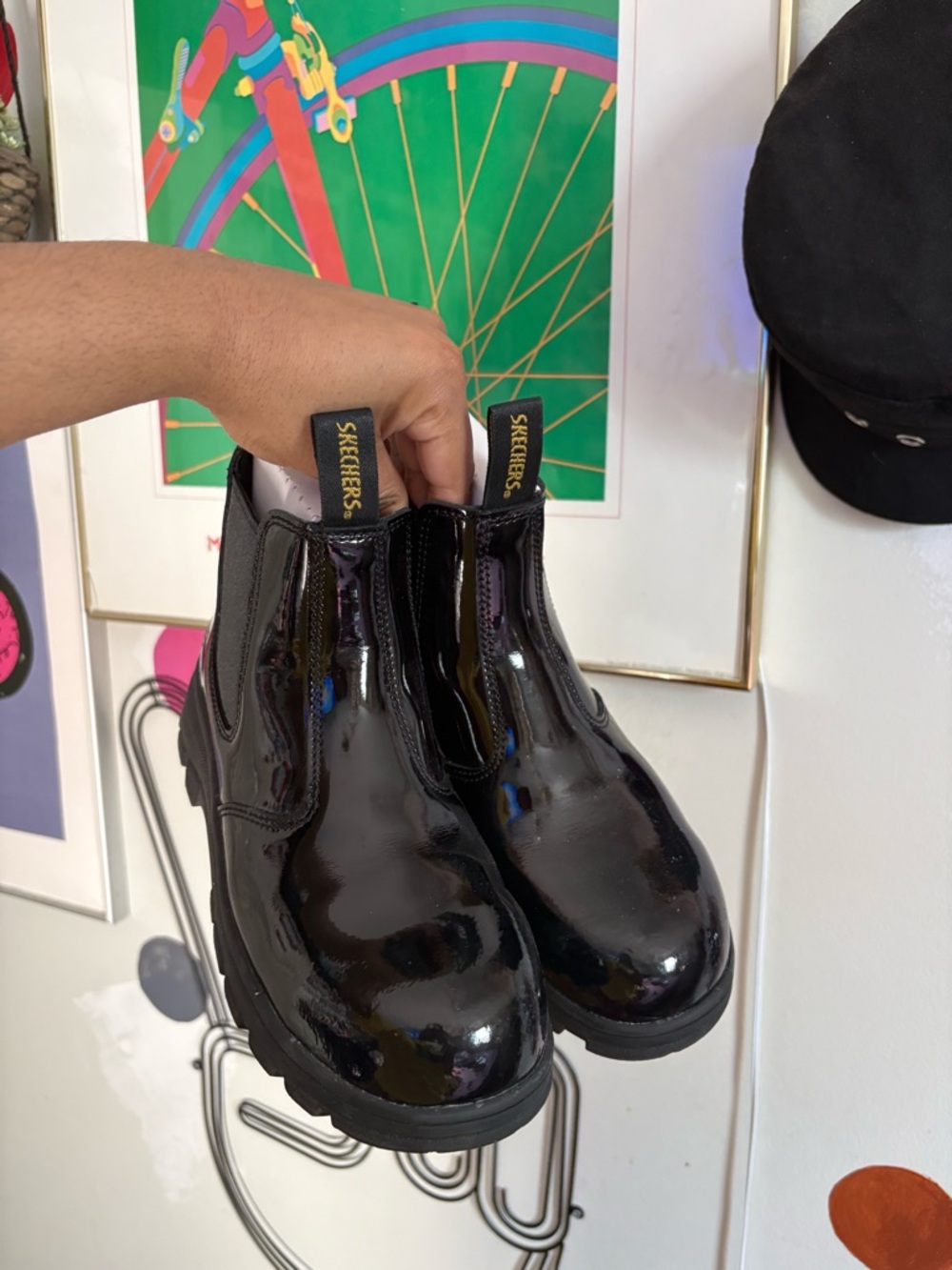 Skechers Black Patent Chelsea Boots - Picture 2 of 6